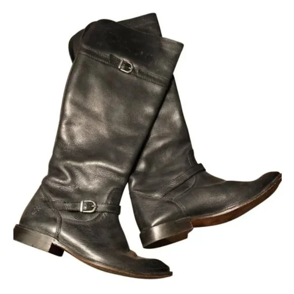 Frye Tall Black Leather Shirley Riding Boots- Size 6.5 - Picture 2 of 12
